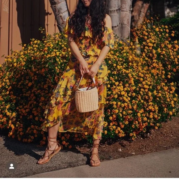 white christmas dresses Shop Vacation Canary Yellow Strappy Shirred Midi Dress main image 0